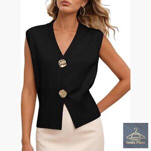 Sleeveless V-Neck Cropped Sweater Vest Ribbed Knit Pullover Lightweight